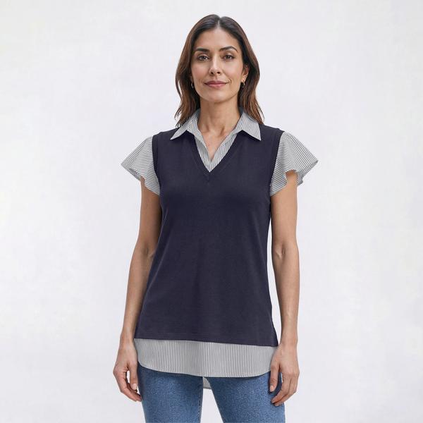 Womens Adrianna Papell Cap Ruffle Sleeve Two In One Blouse